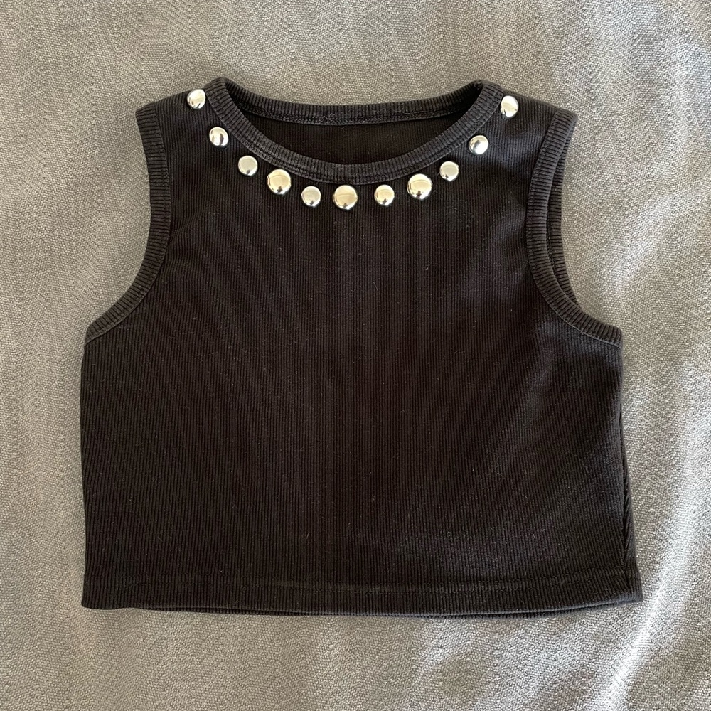Vintage Cropped Tank Top with Dome Studs
